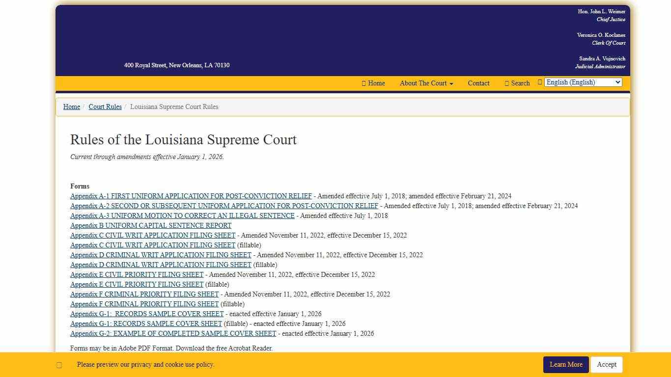 Louisiana Supreme Court Rules - Supreme Court Rules - Louisiana Supreme Court
